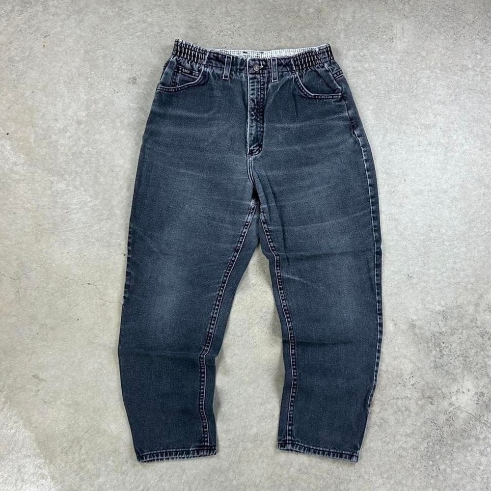 Vintage 90s Lee Jeans Womens Size 12‎ Petite Black Dark Wash Denim Tapered Fit